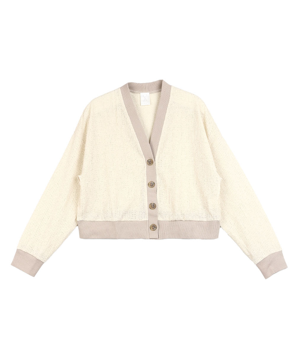 PUPULA（ププラ） シアーレース×リブ 長袖 Vネック カーディガン