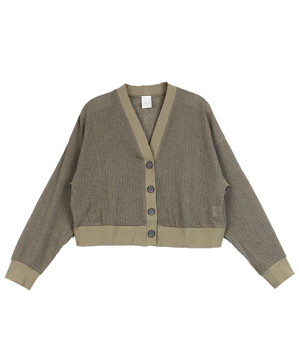 PUPULA（ププラ） シアーレース×リブ 長袖 Vネック カーディガン