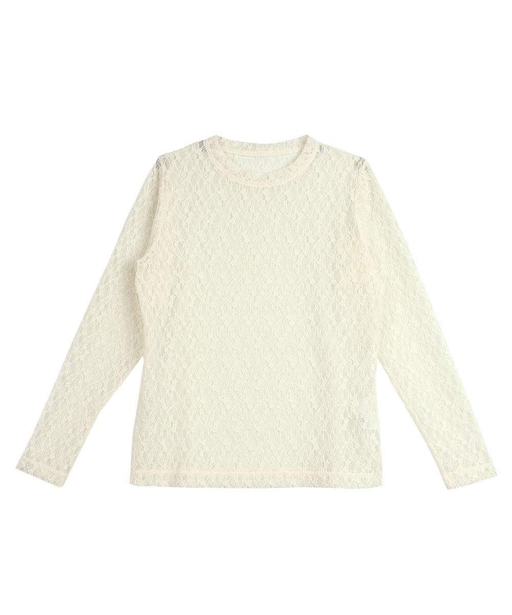 PUPULA ププラ フラワーラッセルレース 長袖 クルーネック プル