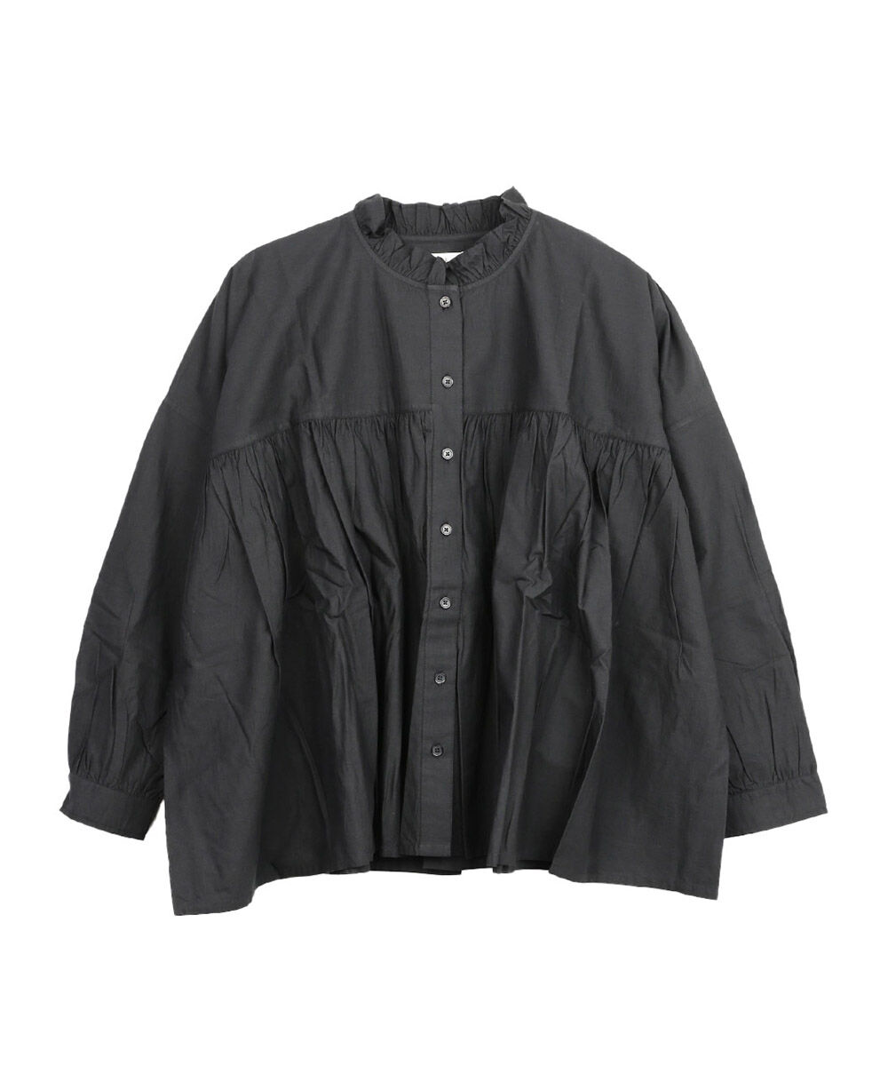美品 SOIL ソイル フリル バンドカラー 長袖 シャツ ブラウス 1 ブラック レディース 古着 中古 USED SOIL（ソイル） 美品 フリル バンドカラー 長袖 シャツ ブラウス 1