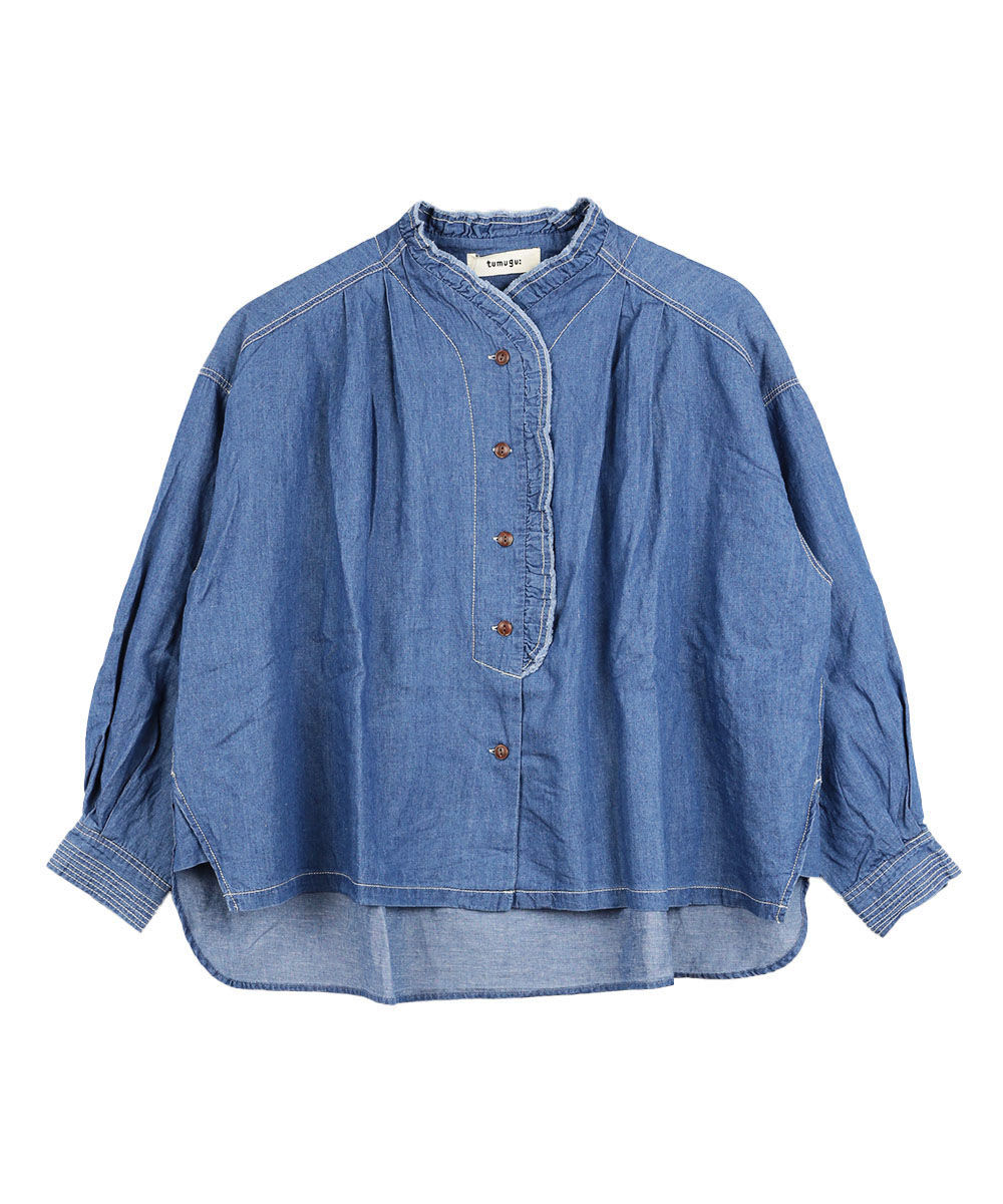 ツムグ コットンリネンキャンバスフリルシャツ tumugu 2025秋冬新作