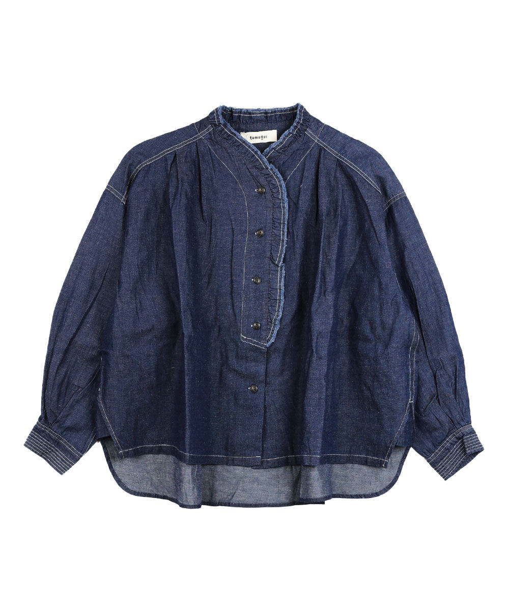 ツムグ コットンリネンキャンバスフリルシャツ tumugu 2025秋冬新作