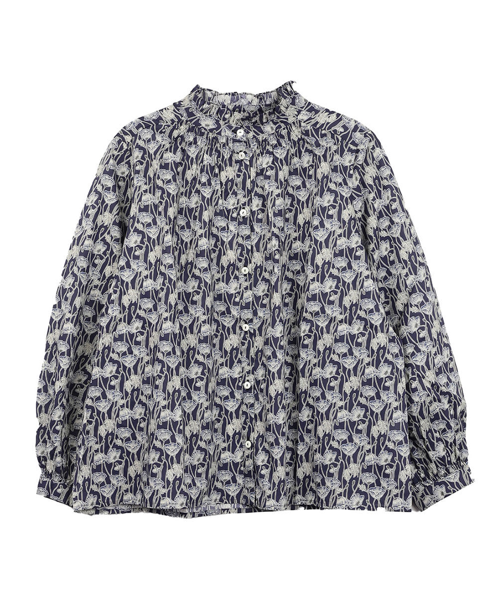 ソソット リバティタナローン フリル衿ゴムシャーリングブラウス