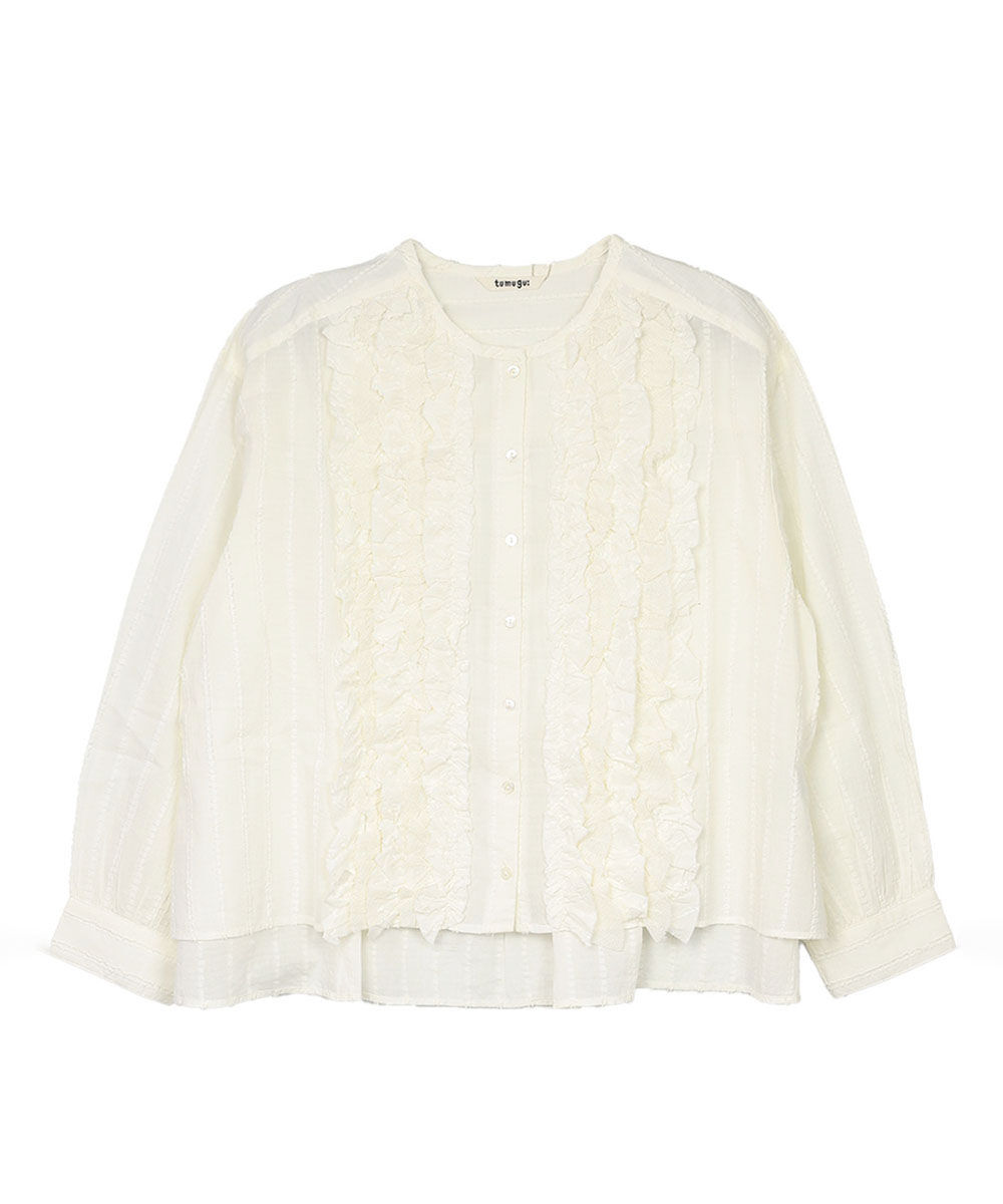 ツムグ ストライプフリンジドビーブラウス tumugu 2025秋冬新作