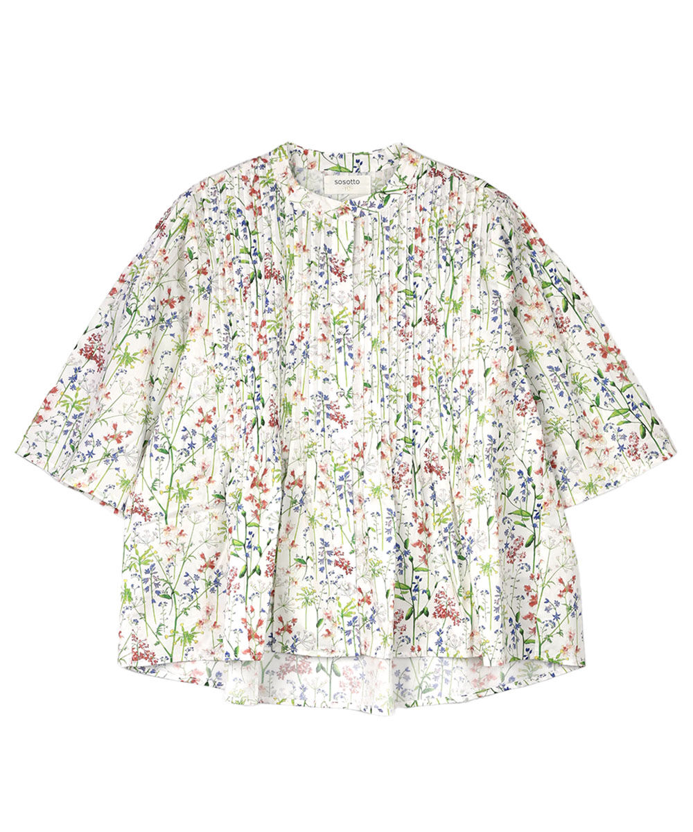 ☆ソソット☆新品・LIBERTY・細ピンタックスタンドブラウス・6分袖 10 