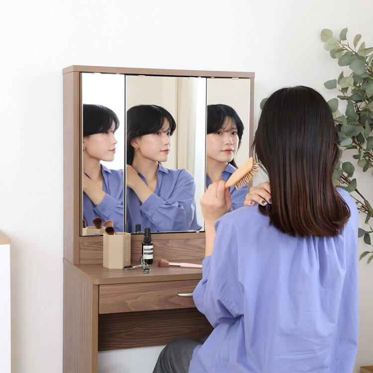 三面鏡ドレッサー メルル スツール付 WH ホワイト BR ブラウン 木目調