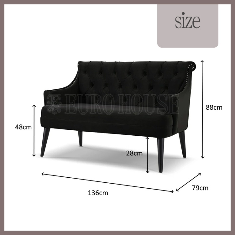 2人掛け ソファ Stella 927 BK ベロア 幅136 YHC ジェニファーテイラー