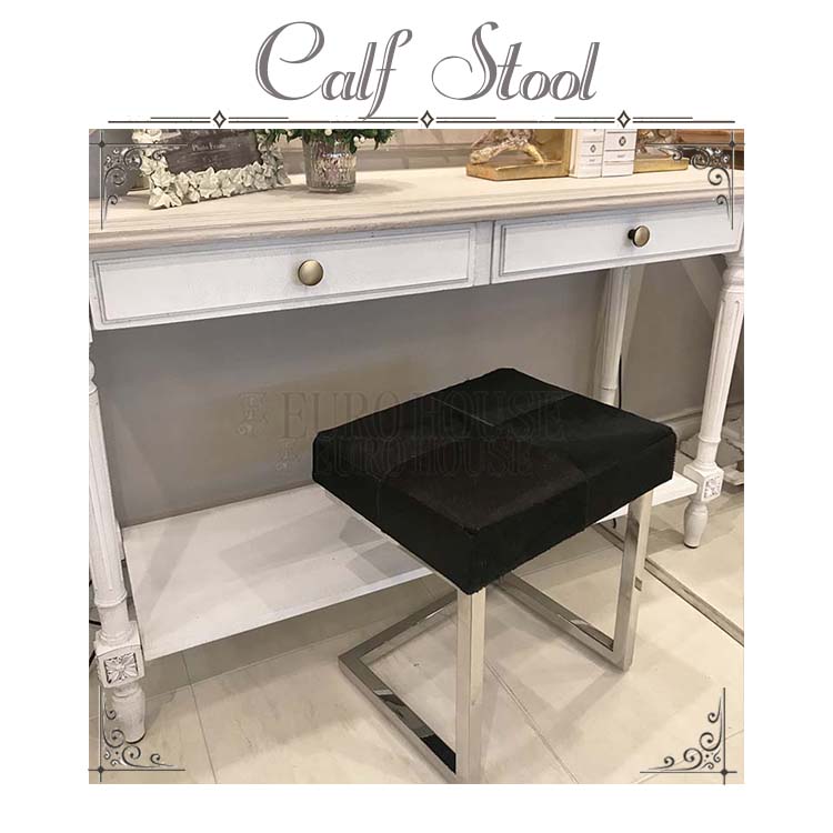 スツール リアルファースツール ダークブラウン W40 D33 Calf Stool