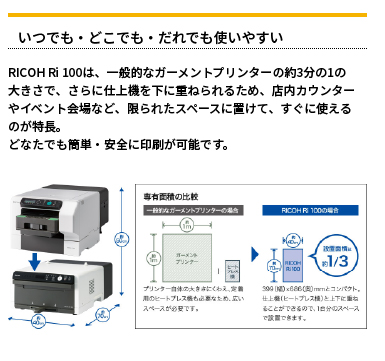 [正規代理店] RICOH ガーメントプリンター Ri100 Tシャツプリンター インクセット エントリーパック BIZ-Ri100-ENT |  A4サイズ 衣類 生地 直接印刷 印刷