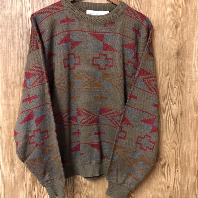90s vintage ADOLFO 幾何学模様 ニット セーター 90年代 ビンテージ ヴィンテージ アメカジ 古着 e23111507