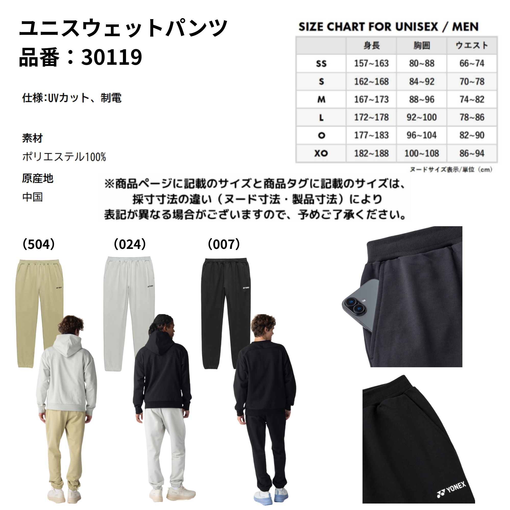 ヨネックス YONEX ウエア ウェア ユニスウェットパンツ 30119