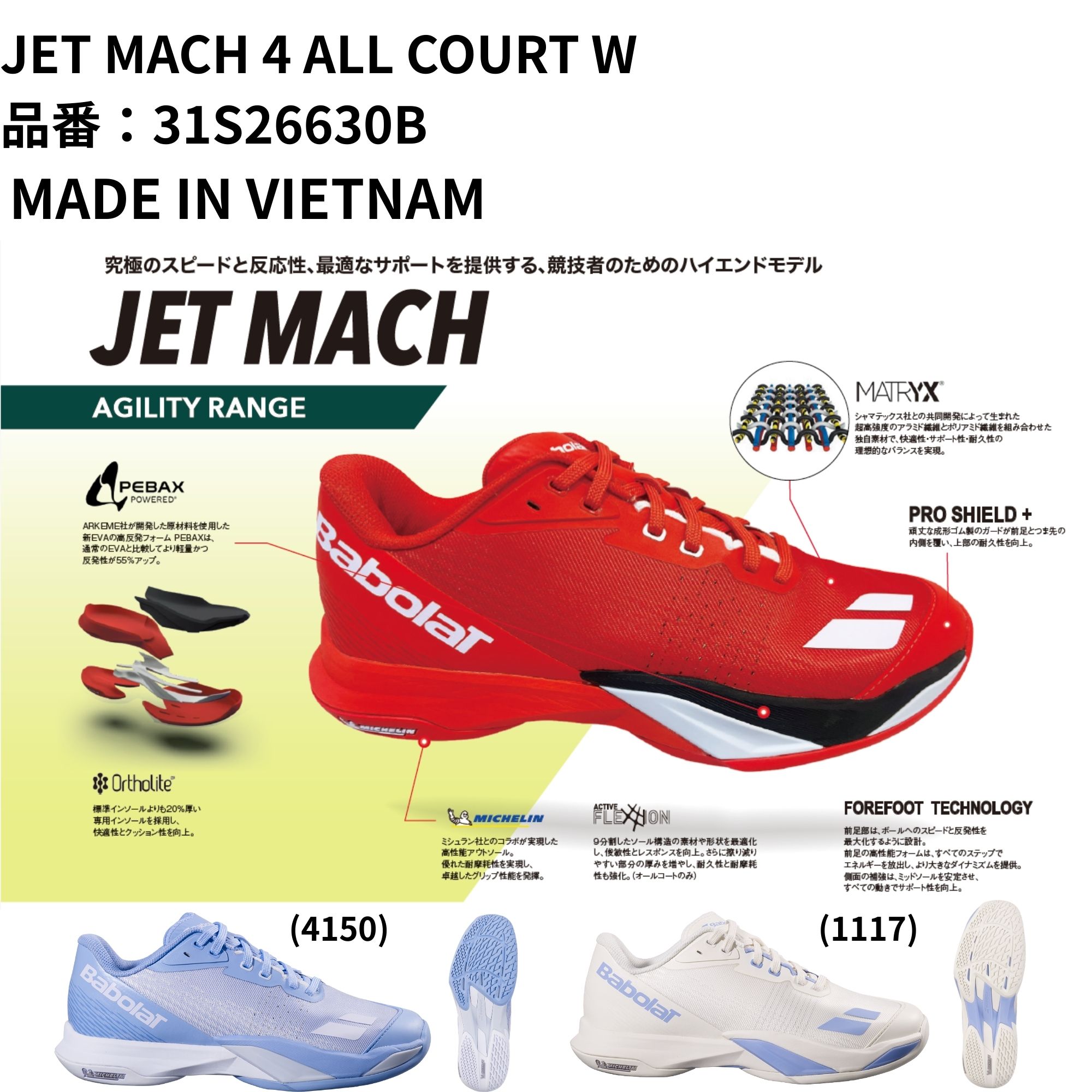 バボラ BABOLAT テニスシューズ オールコート用 JET MACH 4 AC W