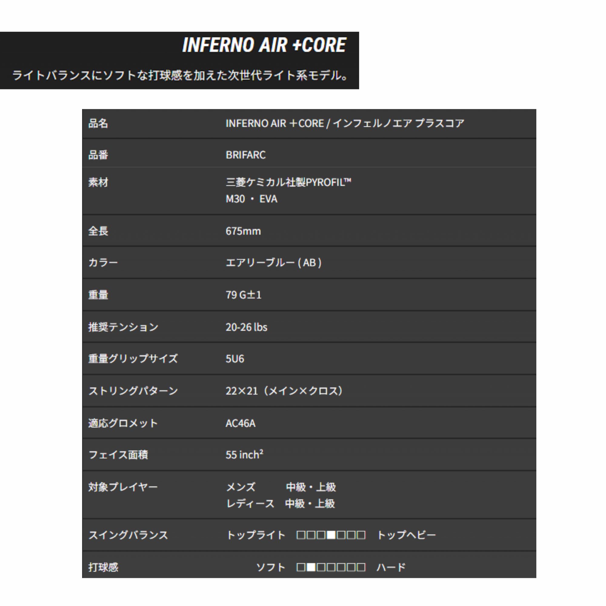 【最短出荷】【LINE追加で5%OFFクーポン配布中】【ガット代・張り代無料】ゴーセン GOSEN バドミントンラケット INFERNO AIR ＋CORE BRIFARC バドミントン | GOSEN | 01