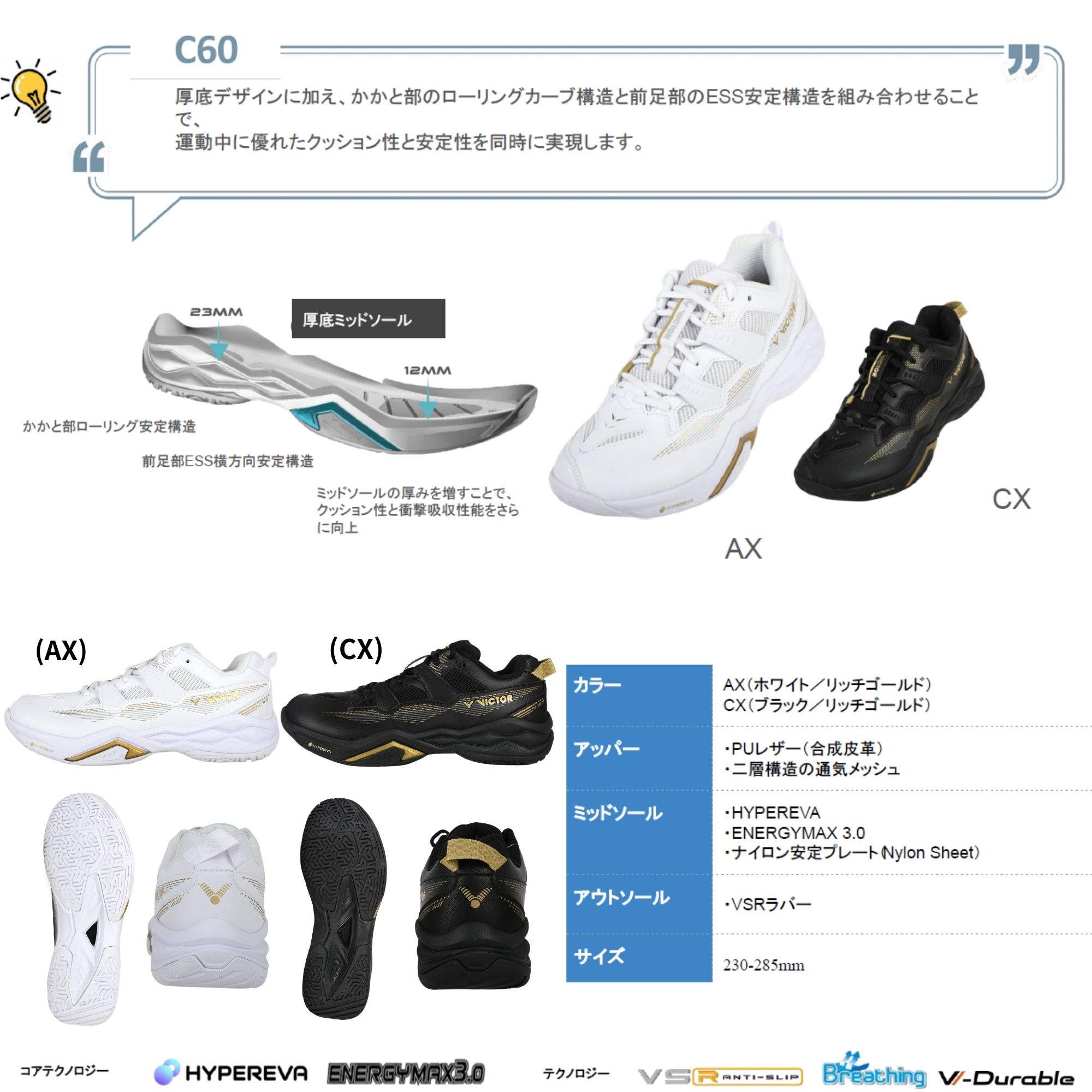 【最短出荷】ビクター VICTOR バドミントンシューズ シューズ C60 バドミントン 2026SS C-51 関連画像1