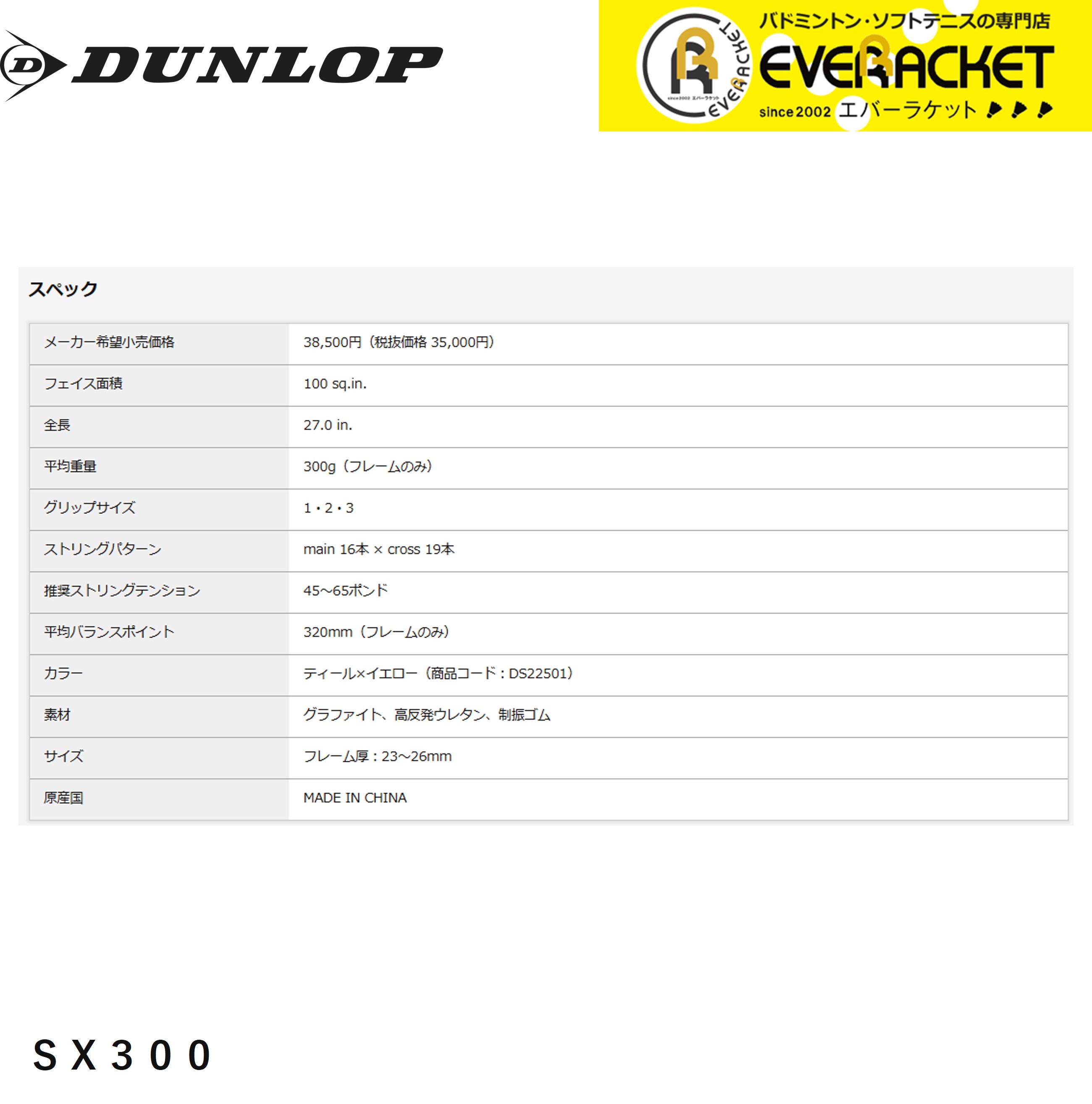 【ガット代・張り代無料】ダンロップ ダンロップスポーツ テニスラケット SX 300（25年モデル） DS22501 硬式テニス |  | 01