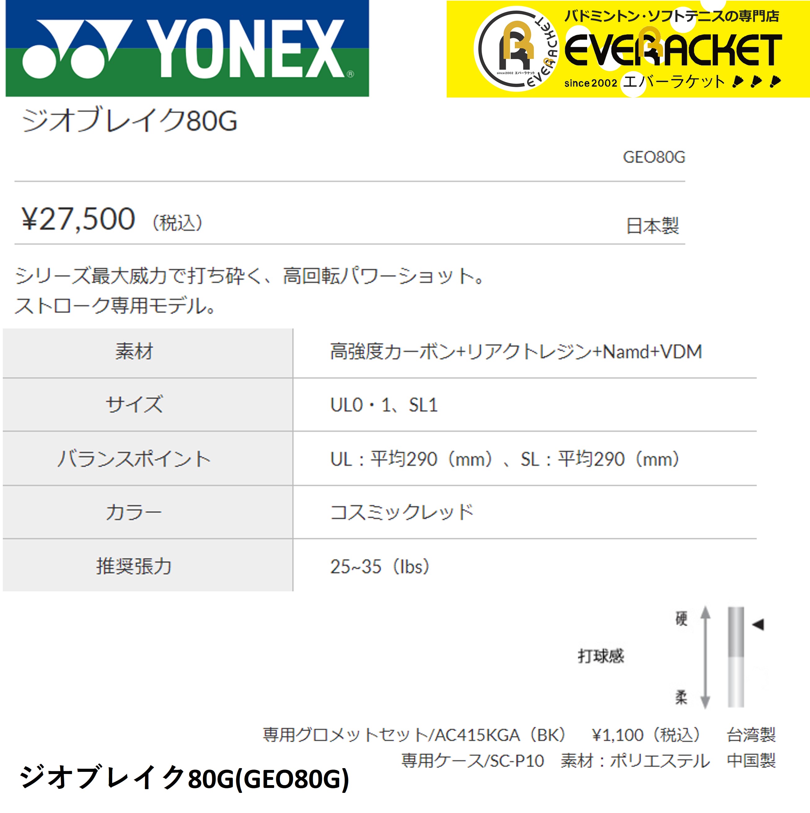 2026年 【最短出荷】【ガット代・張り代無料】【後衛用】ヨネックス YONEX ソフトテニスラケット ジオブレイク80G GEO80G ソフトテニス 【G1748569800】(11440円)