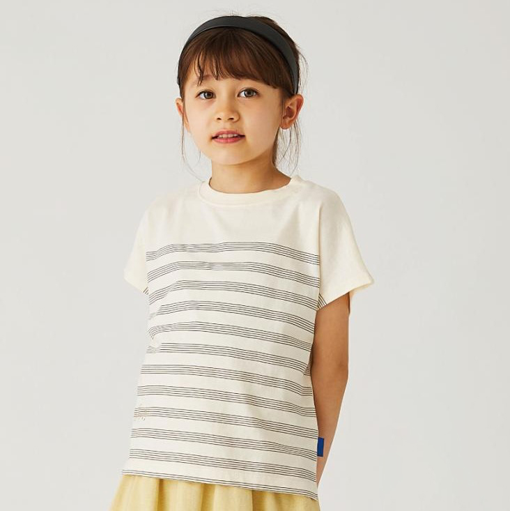 Tシャツ 子供服 五線譜パネルボーダーTシャツ 半袖  evercloset エバクロ 女の子 音符...