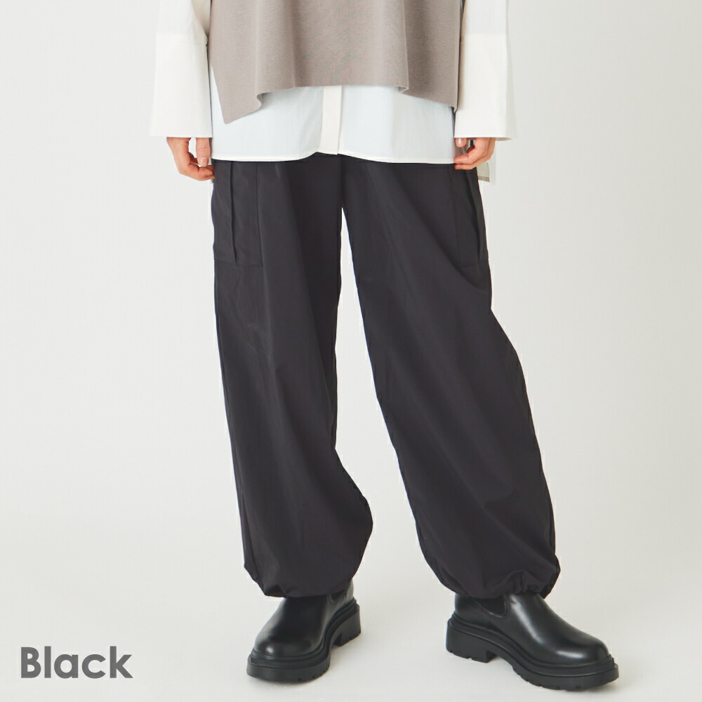 美品★HUIS遠州織物ブラック　ハウス　黒　綿Fフリーパンツカーゴズボンボトムス レディースファッション ボトムス パンツ カーゴパンツ ズボン