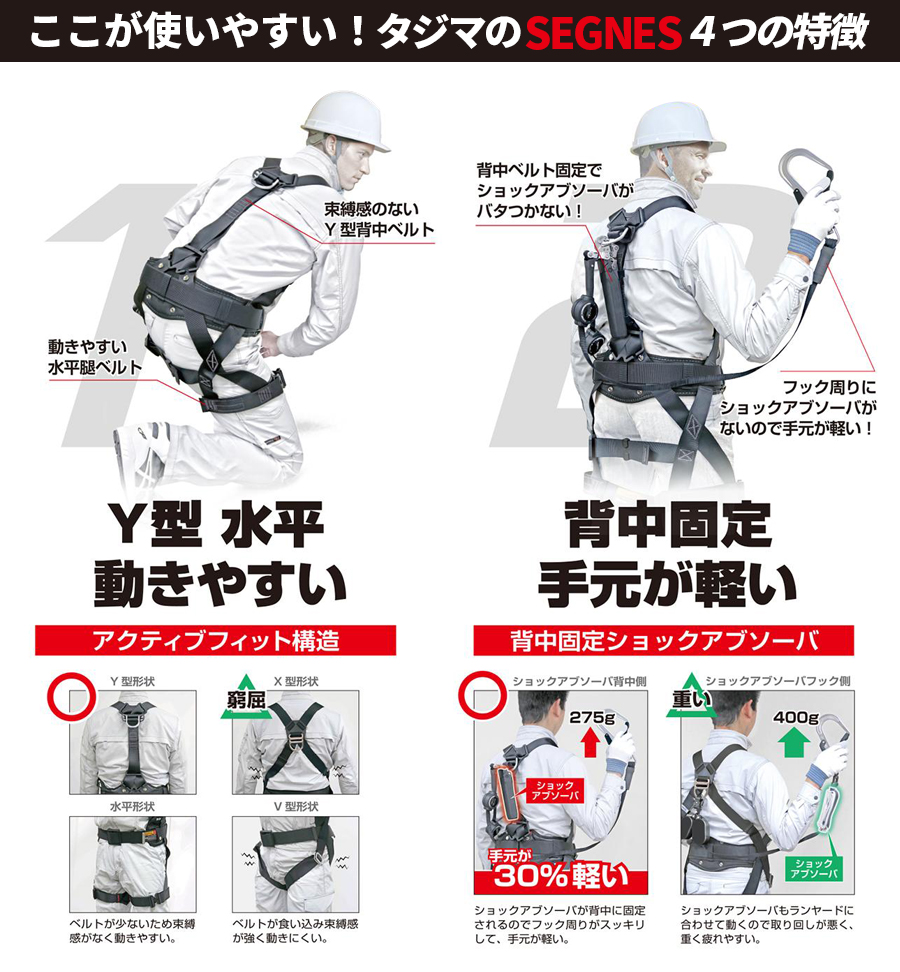 Tajima フルハーネス4点セット Lサイズ ハーネス ランヤード 胴