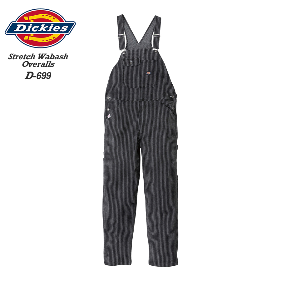 つなぎ 作業服 オーバーオール ディッキーズ オールインワン サロペット ストレッチ ストライプ Dickies ストレッチウォバッシュオーバーオール D-699 XS〜3XL｜everest-work｜03