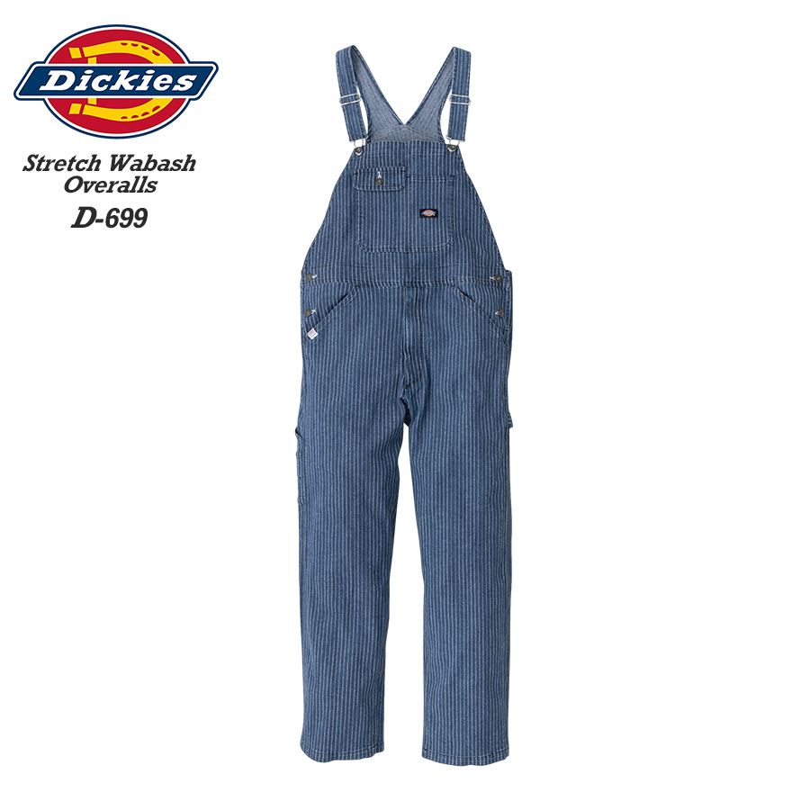 つなぎ 作業服 オーバーオール ディッキーズ オールインワン サロペット ストレッチ ストライプ Dickies ストレッチウォバッシュオーバーオール D-699 XS〜3XL｜everest-work｜04