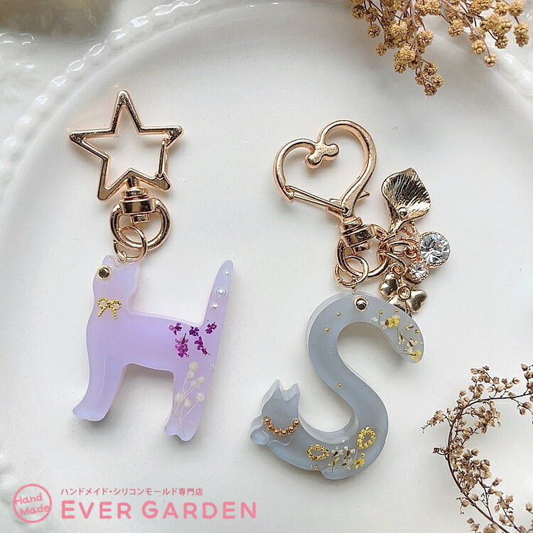 Ever garden アルファベット シリコンモールド 猫 レジン アクセサリー