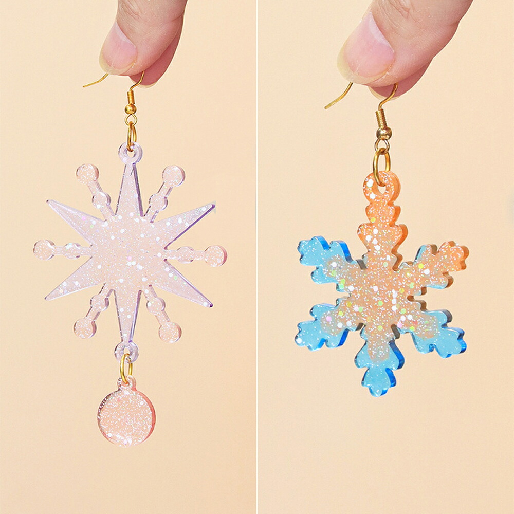 シリコンモールド 雪の結晶 クリスマス 【穴あきタイプ3枚セット】ハート 月 星 丸 ダイヤ レジン アクセサリー イヤリング ピアス キーホルダー |  | 02