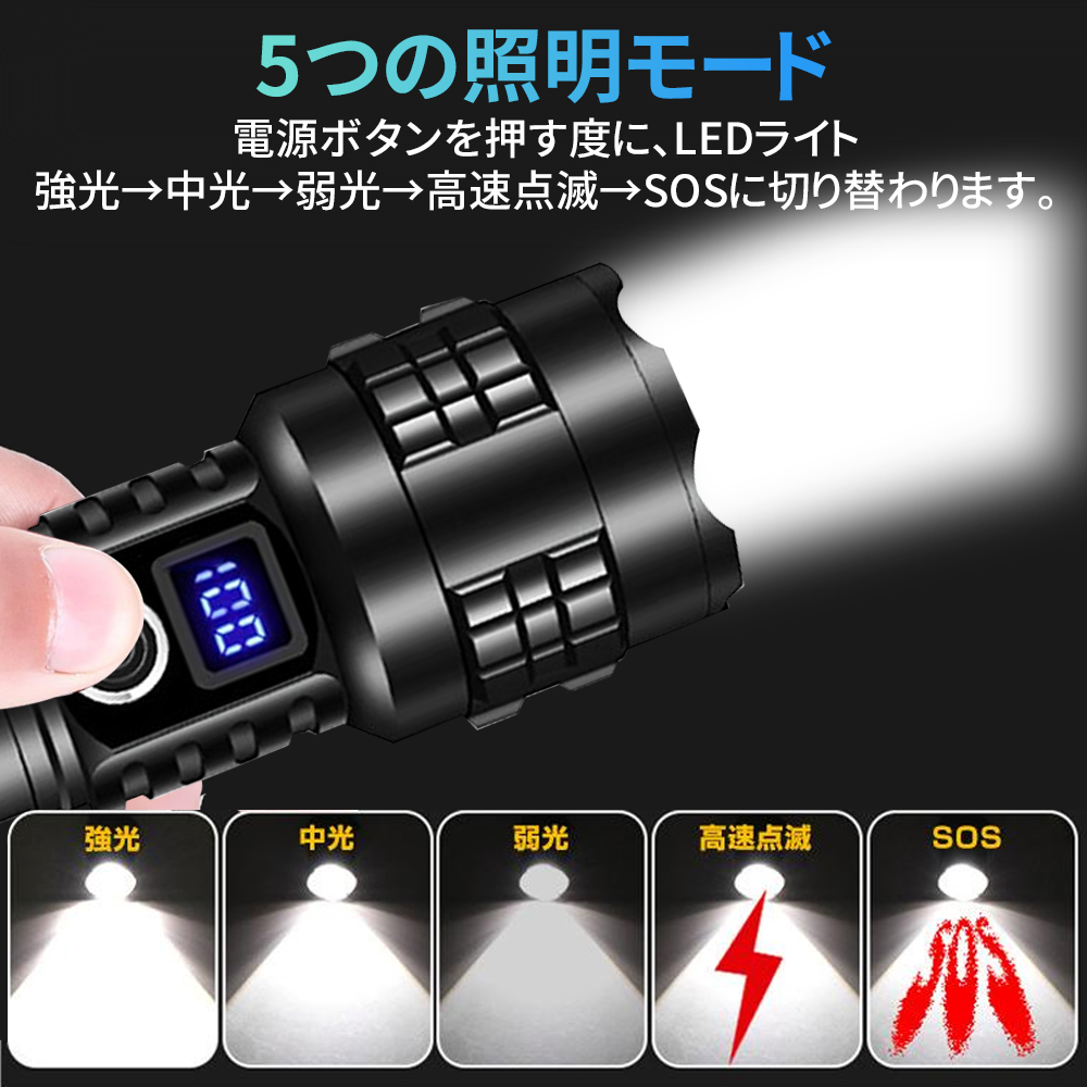 LED懐中電灯 ハンディライト IPX6防水 小型 USB充電式高輝度出力登山