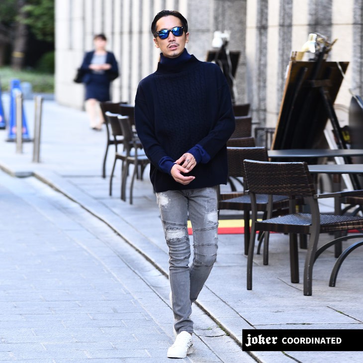 ニット メンズ セーター メンズ タートルネック ケーブルニット タートル モックネック 重ね着風 ニット レイヤード 重ね着 ブラック Joker By Evergreen 通販 Paypayモール