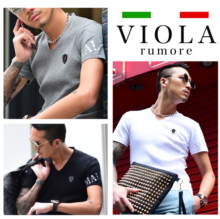 特価安い Viola Rumore ヴィオラ Tシャツ メンズ 半袖 Vネック Tシャツ トップス プリント プレート