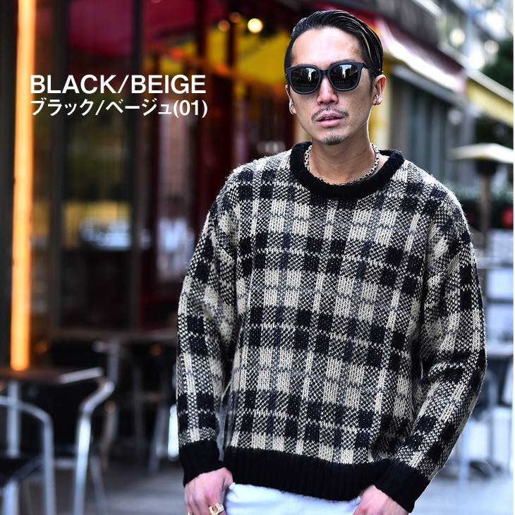 セーター メンズ ニット ニットセーター モヘアセーター チェック チェック柄 シャギーニット ふわふわ クルーネック 長袖 ゆったり Joker By Evergreen 通販 Paypayモール