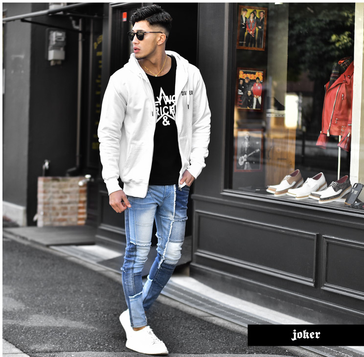 となります パーカー メンズ ブランド ジップ ジップアップ スウェット 大きめ オーバーサイズ 黒 ブラック 白 ホワイト スカル ドクロ 骸骨 大きいサイズ 春 春服 Joker By Evergreen 通販 Paypayモール モデルデー