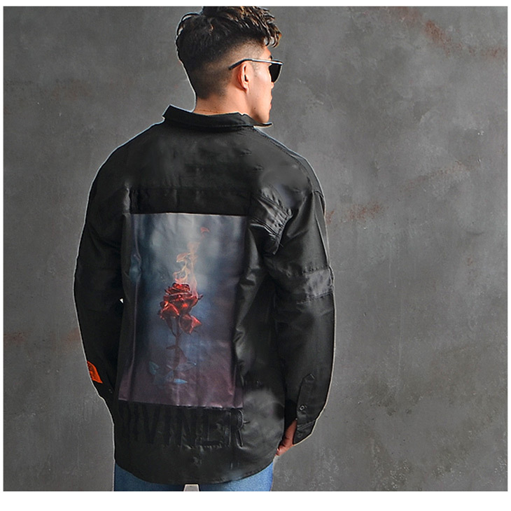 をまとって シャツ 黒 ブラック カジュアル 大きいサイズ 春 春服 春物 Joker By Evergreen 通販 Paypayモー メンズ 長袖 ブランド ストリート アメカジ フォト 薔薇 ローズ ロゴ おしゃれ お洒落 長袖シャツ ルーズに