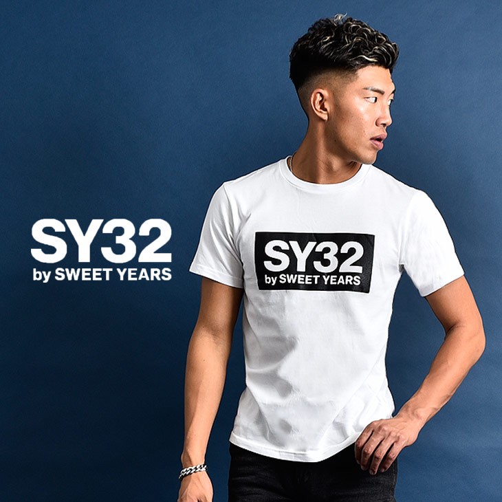 sy32 by sweet years Tシャツ メンズ ロゴ 新作 カットソー 半袖 半袖Tシャツ ロゴ 大きいサイズ LL XL ブランド お兄系  派手 ロゴ 黒 白 ブラック ホワイト