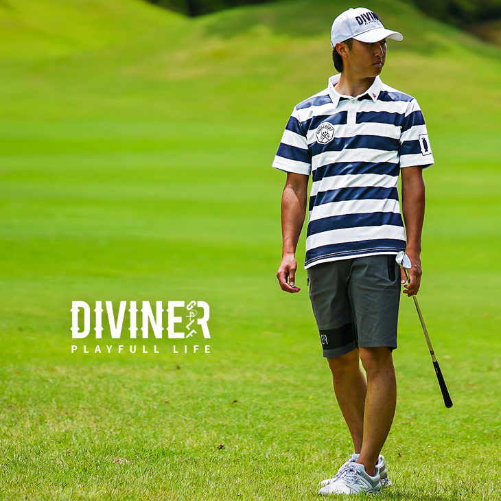 【DIVINER GOLF】ゴルフウェア メンズ ポロシャツ 半袖 ボーダー