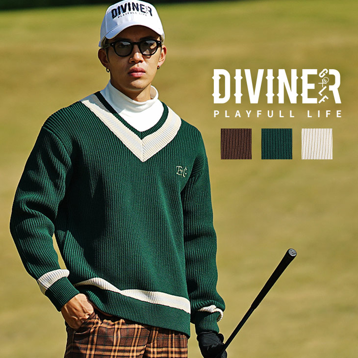 DIVINER GOLF】ゴルフウェア メンズ ニット Vネック セーター メンズ