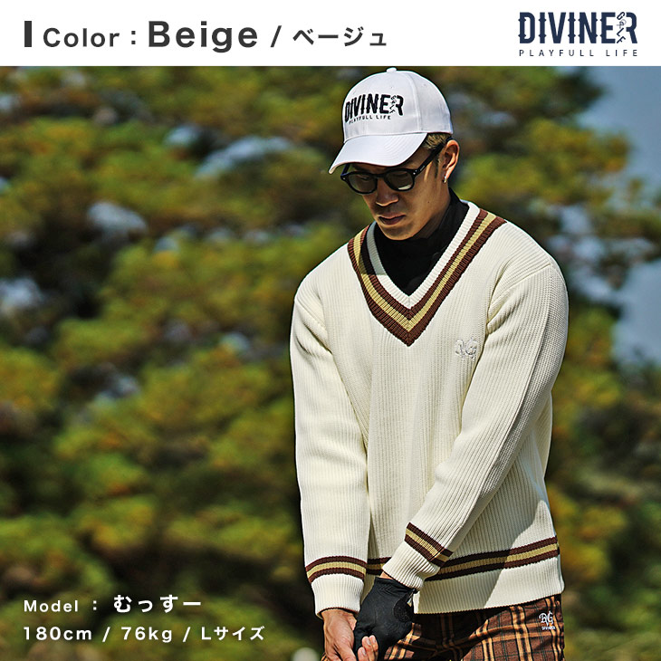 DIVINER GOLF】ゴルフウェア メンズ ニット Vネック セーター メンズ 