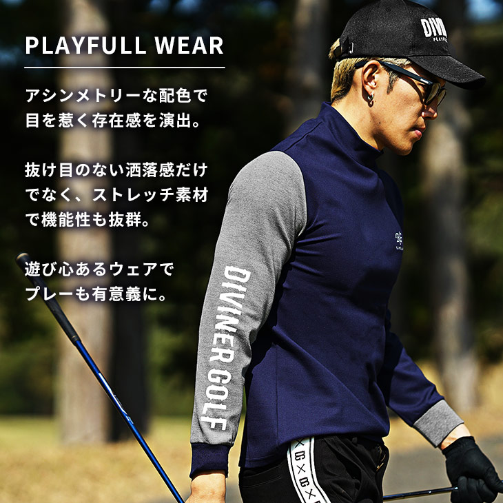 DIVINER GOLF】ボーダー半袖モックネックカットソー メンズ ゴルフ