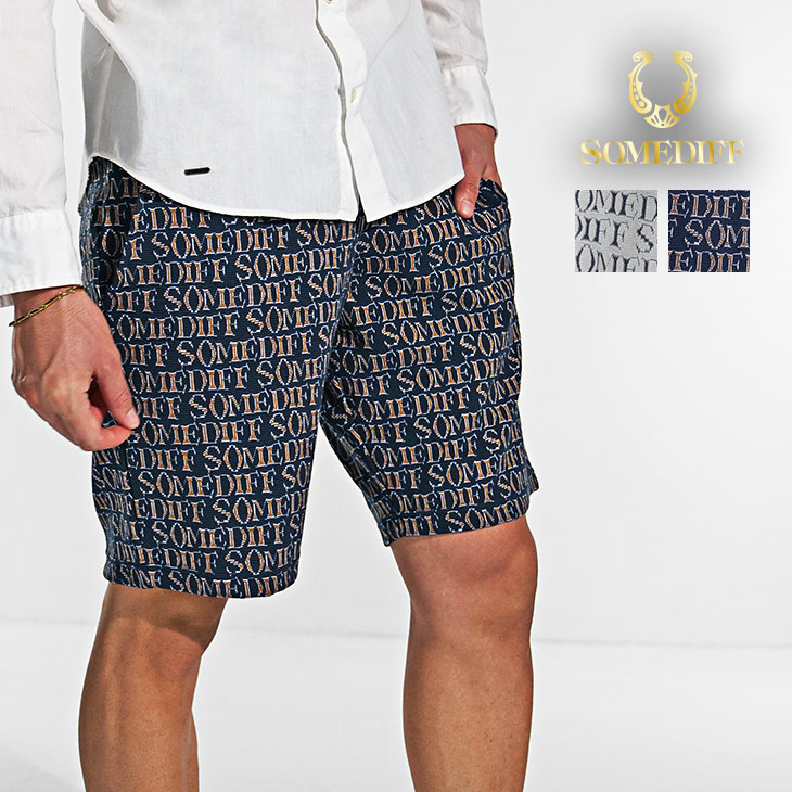 8YARDS ハチヤーズ　総柄　セットアップ　シャツ　ハーフパンツ　メンズ　ロゴ SOMEDIFF 総柄 ハーフパンツ メンズ ブランド ショーツ ロゴ 半