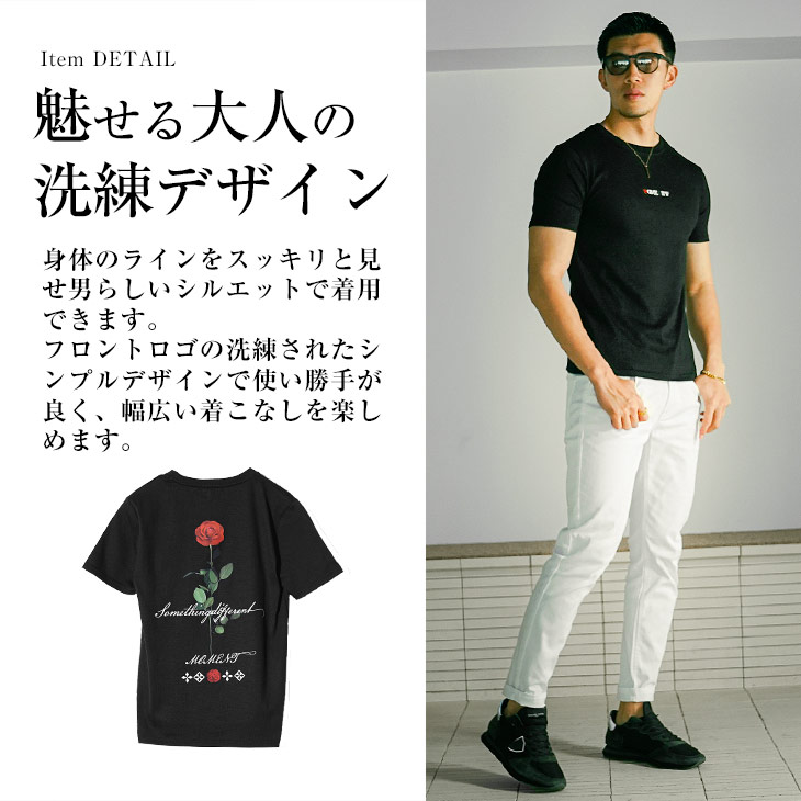 joker クルーネック メンズ 半袖Tシャツ ブランド バラ ロゴT 白