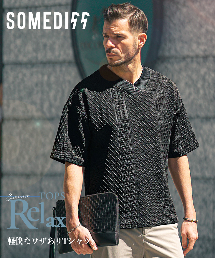 SOMEDIFF Tシャツ メンズ 半袖 オーバーサイズ Vネック 半袖T