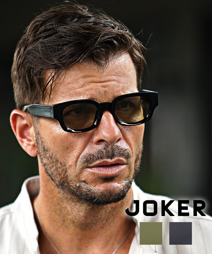 joker サングラス メンズ 薄い 色 横長 長方形 四角 太 フレーム