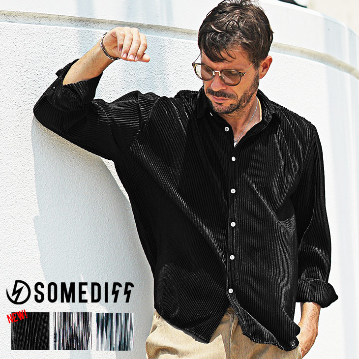 SOMEDIFF（サムディフ） シャツ メンズ 長袖 ブランド プリーツ 総柄