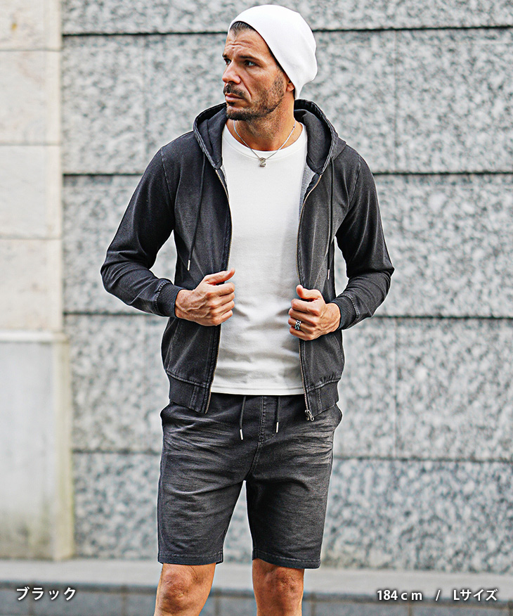 セットアップ メンズ パーカー ハーフパンツ スウェット 上下セット メンズ ジップアップパーカー ショーツ スウェットデニム 春用 セットアップ ス | SOMEDIFF | 01