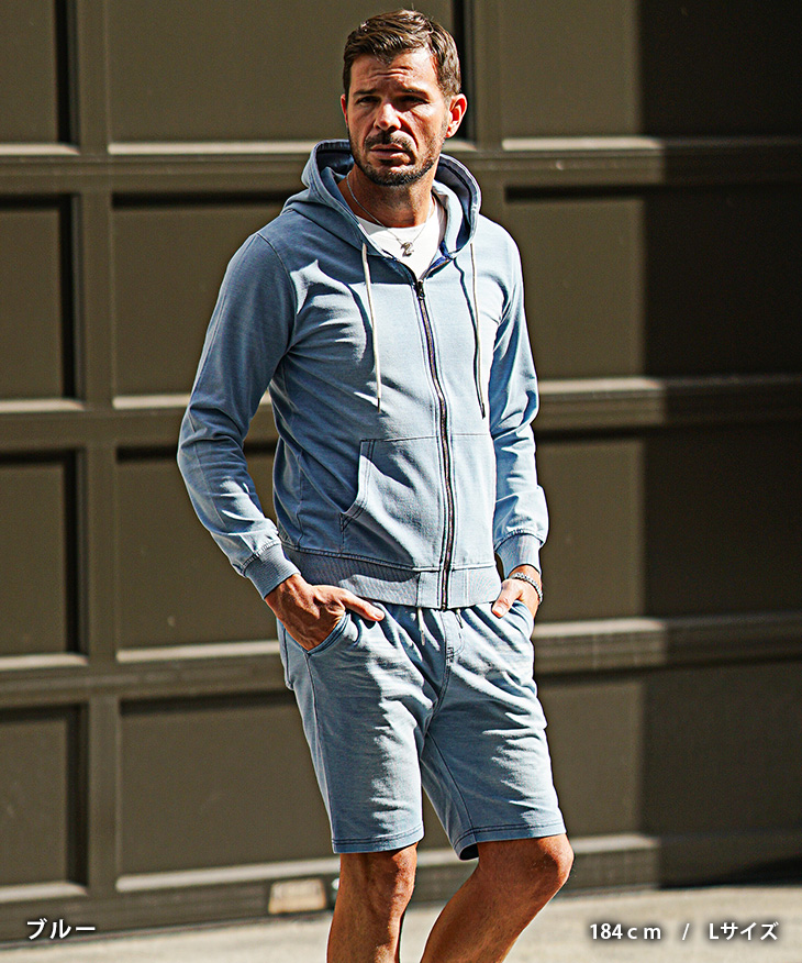 セットアップ メンズ パーカー ハーフパンツ スウェット 上下セット メンズ ジップアップパーカー ショーツ スウェットデニム 春用 セットアップ ス | SOMEDIFF | 02