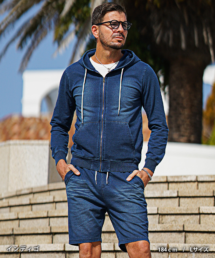 セットアップ メンズ パーカー ハーフパンツ スウェット 上下セット メンズ ジップアップパーカー ショーツ スウェットデニム 春用 セットアップ ス | SOMEDIFF | 03