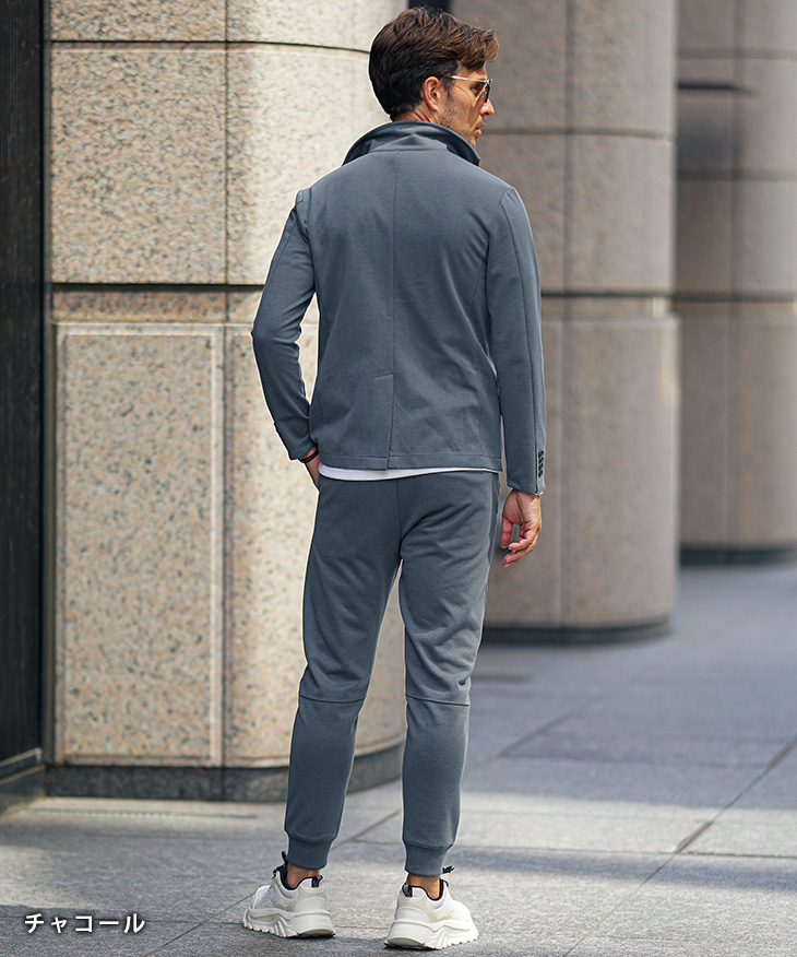 ッシュな セットアップ メンズ ブランド テーラード カジュアル スウェット スエット ジャケット イタリアンカラー スーツ パンツ ネイビー ストライプ Joker By Evergreen 通販 Paypayモール はフィット