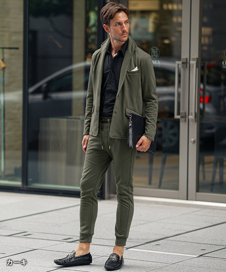 ッシュな セットアップ メンズ ブランド テーラード カジュアル スウェット スエット ジャケット イタリアンカラー スーツ パンツ ネイビー ストライプ Joker By Evergreen 通販 Paypayモール はフィット