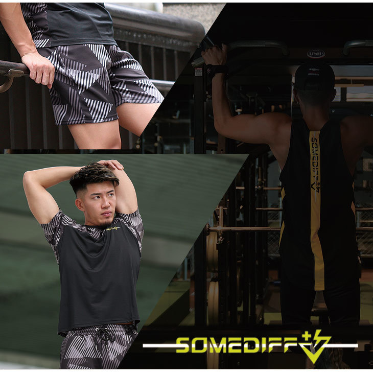 SOMEDIFF+ トレーニングウェア　上下 SOMEDIFF セットアップ メンズ 上下 セット 筋トレ 半袖 Tシャツ