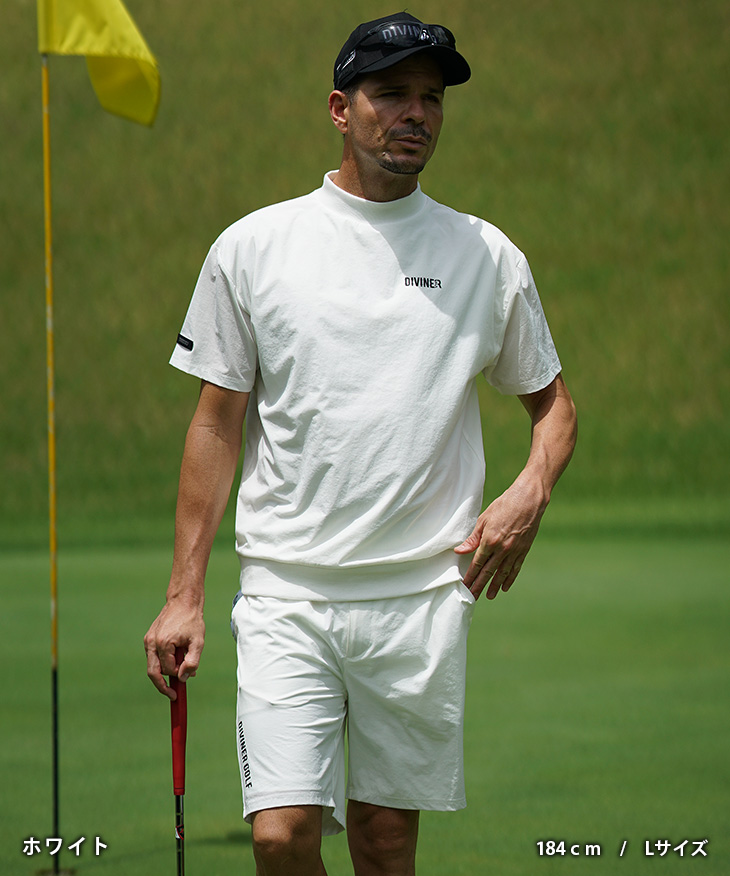 WASSISTOCKTGOLF ゴルフモックネックシャツ 白　Ｌ モックネック ゴルフシャツ ゴルフウェア メンズ ブランド